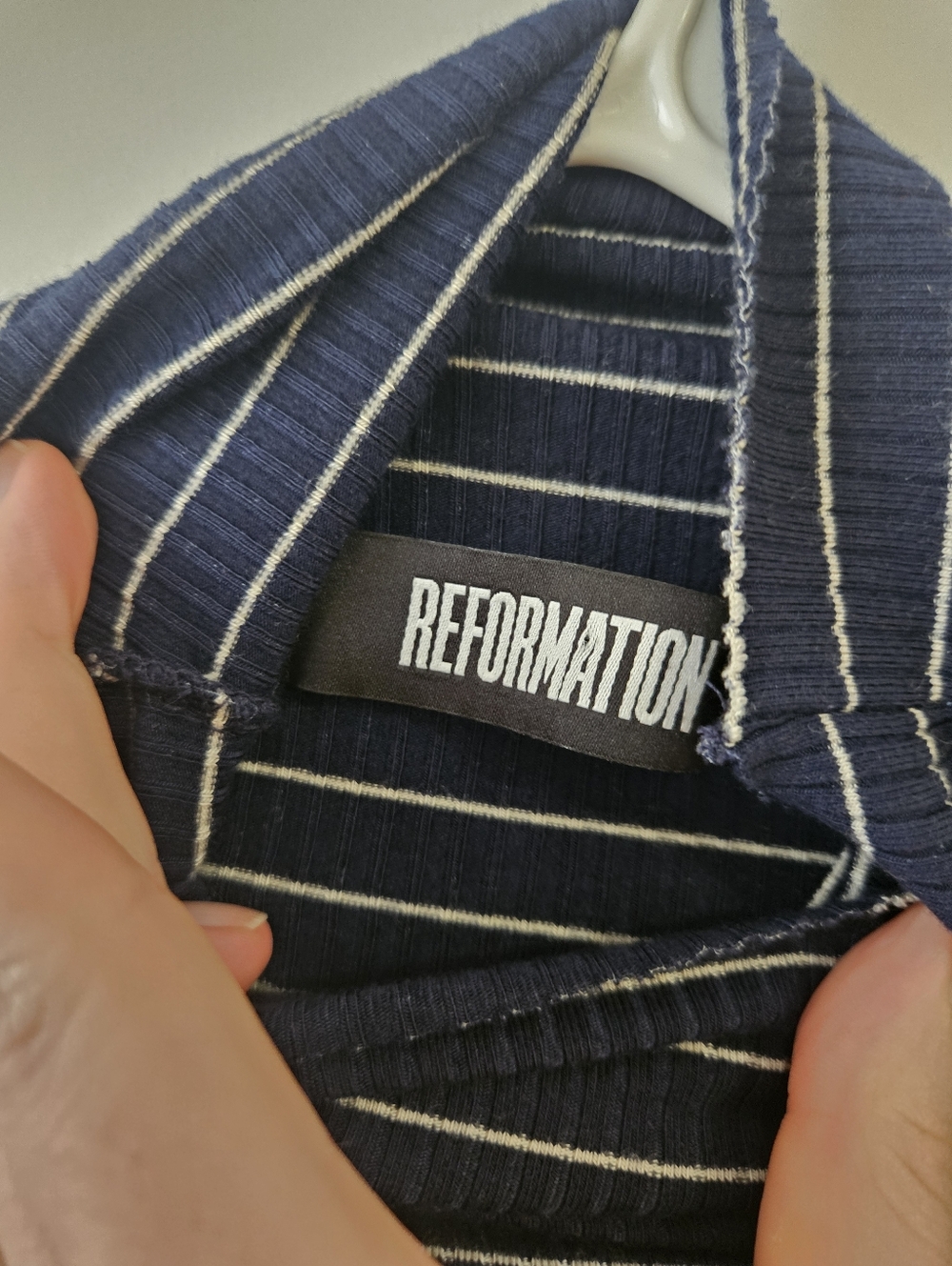 Reformation Navy and White Striped Long-Sleeve Turtleneck Dress Size Extra Small - Picture 4 of 8